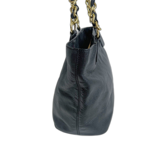 Coach Madison Black Leather Tote Bag Shoulder Bag Gold Chain Purse - Picture 2 of 12
